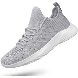 Women's Light Grey Slip-On Walking Shoes Lightweight Breathable Non-Slip Sneaker